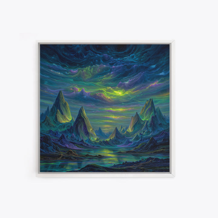 Electric Neon Mountain Landscape Wall Art Canvas Print Futuristic Abstract Landscape Art Modern Home Decor