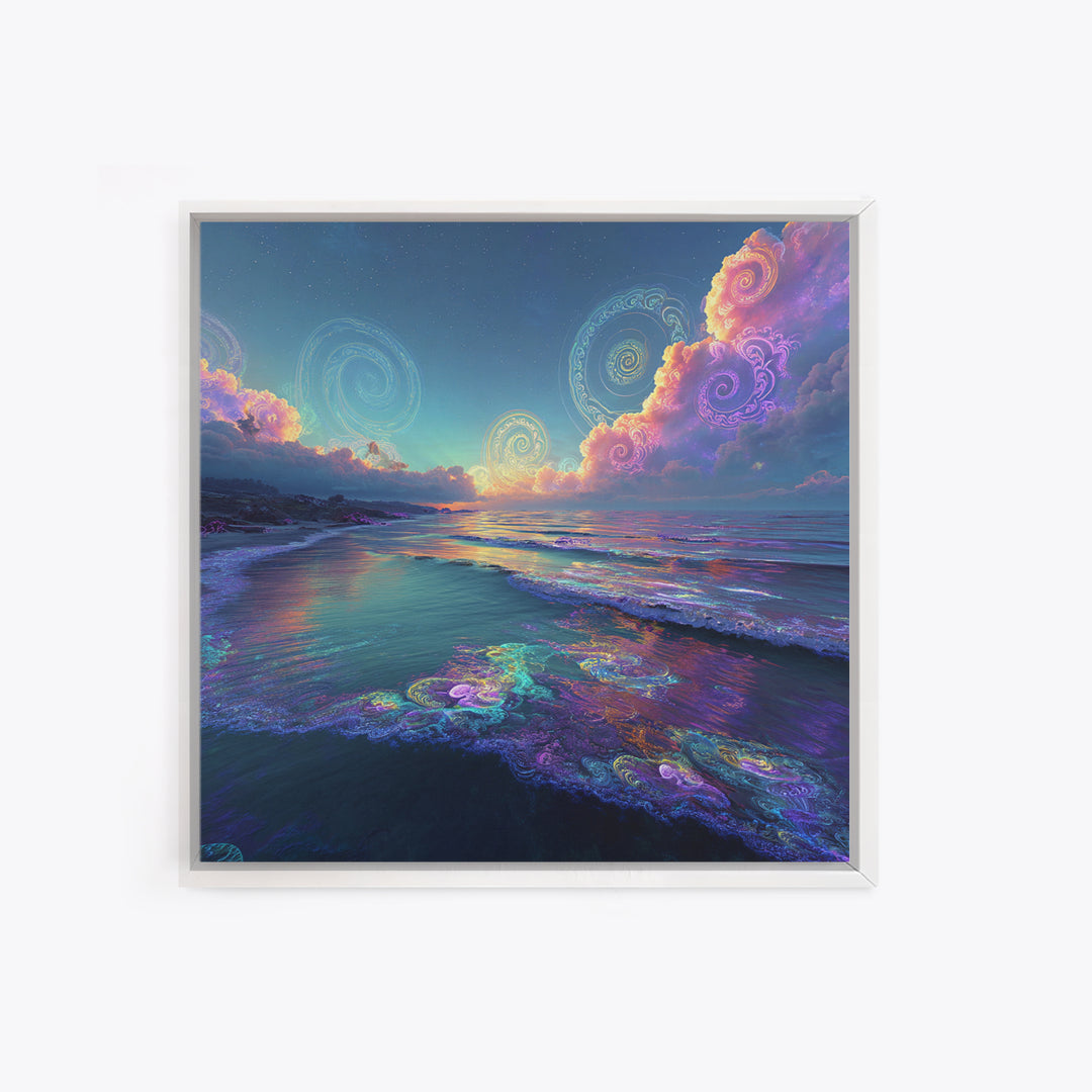 Surreal Neon Ocean Sunset Canvas Print, Retro Coastal Wall Art, Beach House Decor, Modern Seascape Wall Art For Living Room
