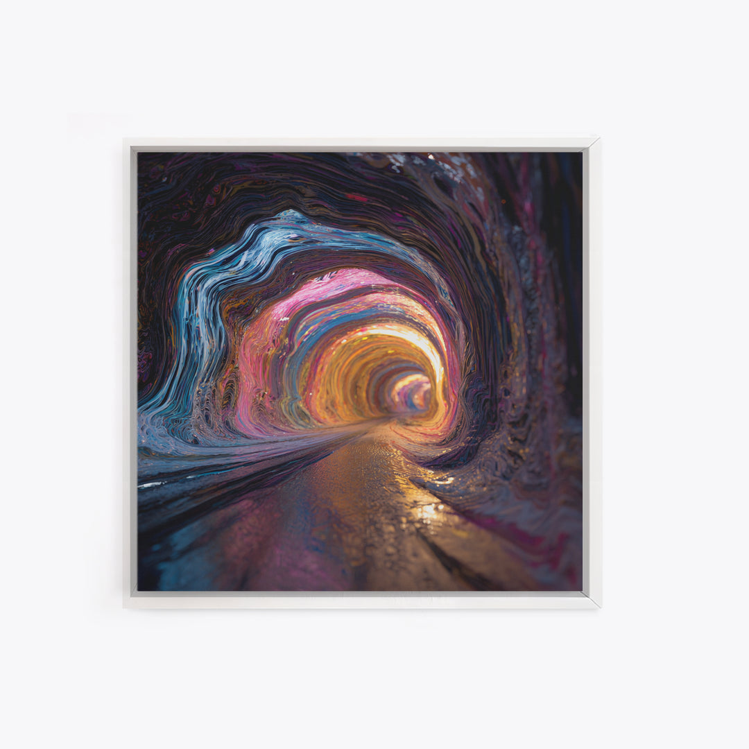 Vibrant Abstract Tunnel With Neon Lights Retro Futuristic Wall Art Canvas Print For Office And Living Room Decor