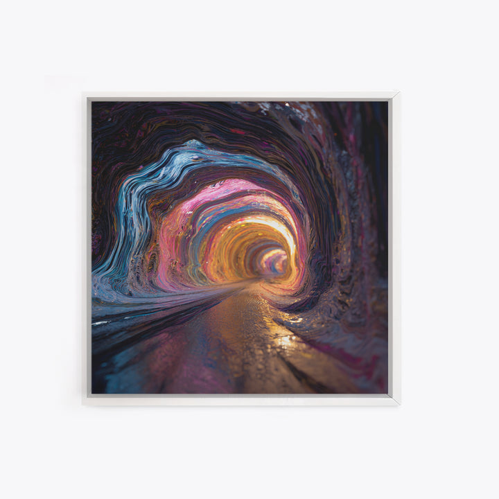 Vibrant Abstract Tunnel With Neon Lights Retro Futuristic Wall Art Canvas Print For Office And Living Room Decor