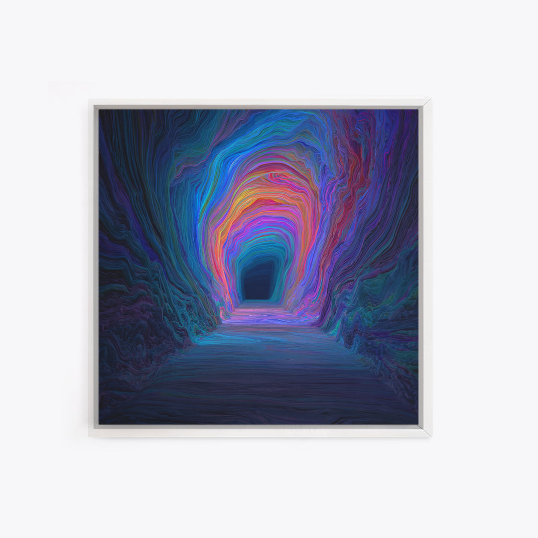Colorful Abstract Tunnel Wall Art Neon Rainbow Cave Surreal Landscape Modern Statement Canvas Print Gaming Room Decor