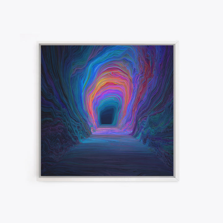 Colorful Abstract Tunnel Wall Art Neon Rainbow Cave Surreal Landscape Modern Statement Canvas Print Gaming Room Decor