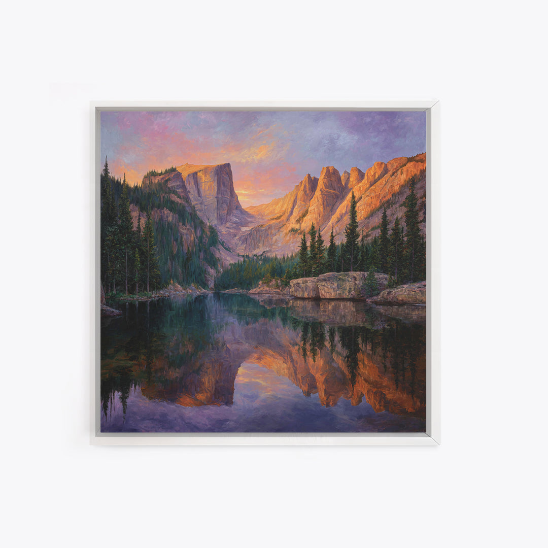 Sunset Mountain Lake Reflection Landscape Canvas Print Modern Wall Art Nature Home Decor Large Calm Living Room Artwork
