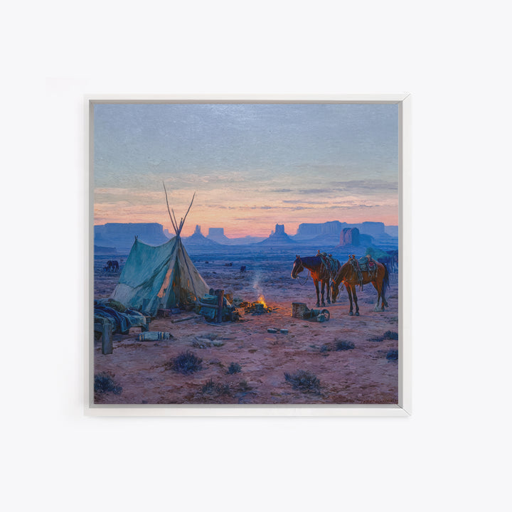 Western Desert Campfire Wall Art, Cowboy Landscape Canvas Print, Rustic Country Western Art For Farmhouse Home Decor