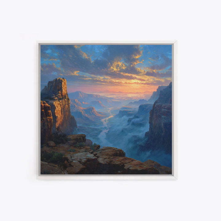 Epic Sunset Canyon Landscape Wall Art, Western Desert Painting Print, Rustic Southwest Home Decor Large Living Room Art