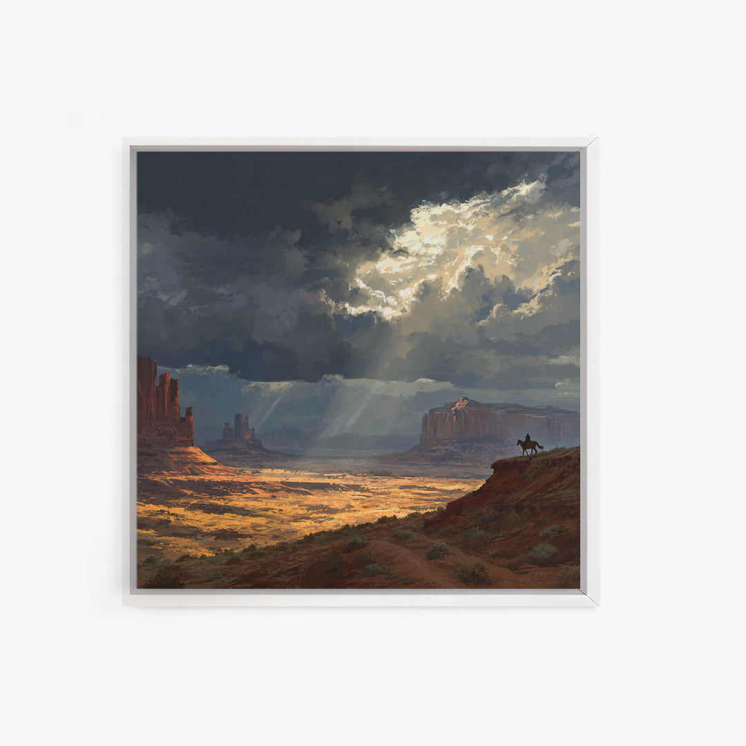 Cowboy In Desert Canyon Landscape Painting Wall Art, Western Sunset Print, Modern Southwest Home Decor For Living Room