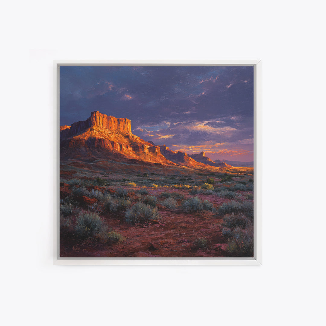 Desert Butte At Sunset Wall Art, Dramatic Western Landscape Canvas Print, Southwest Home Decor For Living Room Or Office