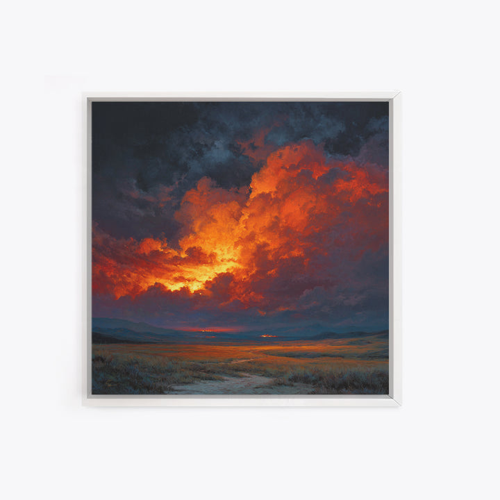 Dramatic Sunset Storm Cloud Landscape Wall Art, Fiery Sky Canvas Print, Modern Living Room Statement Artwork