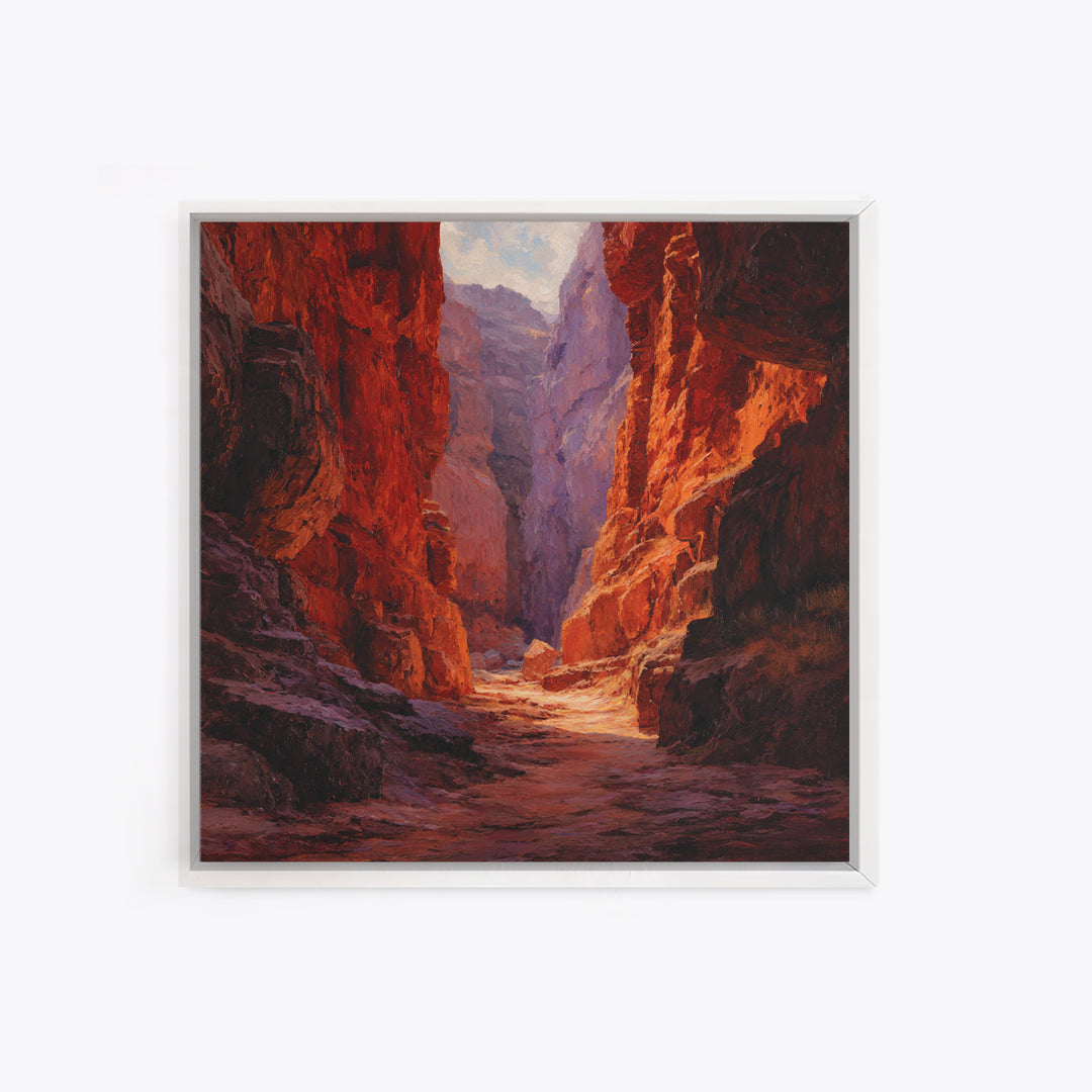 Sunlit Red Canyon Oil Landscape Wall Art, Western Desert Canvas Print, Rustic Country Home Decor, Southwest Landscape Painting