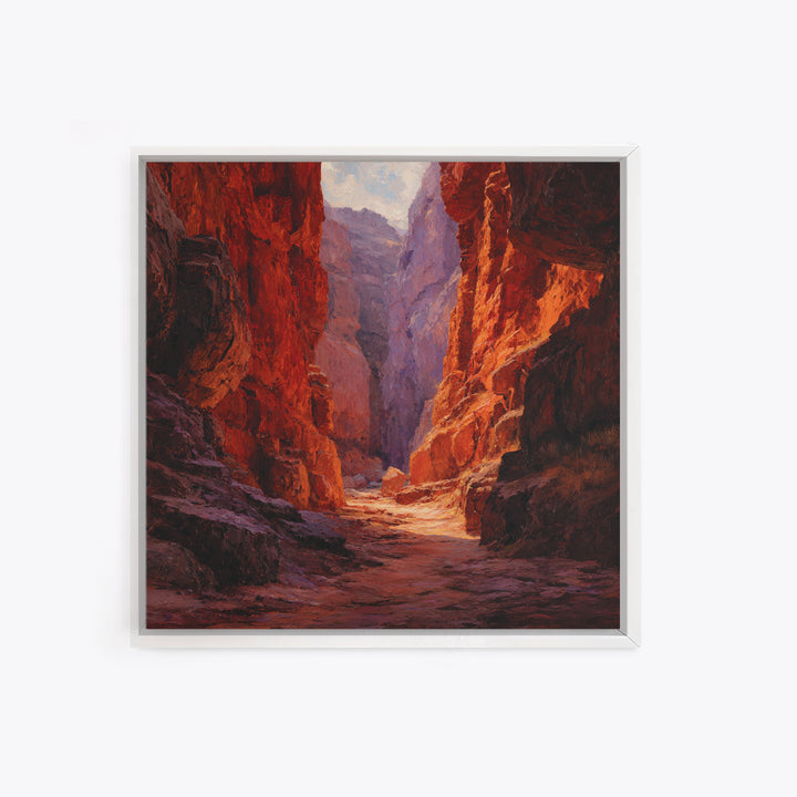 Sunlit Red Canyon Oil Landscape Wall Art, Western Desert Canvas Print, Rustic Country Home Decor, Southwest Landscape Painting