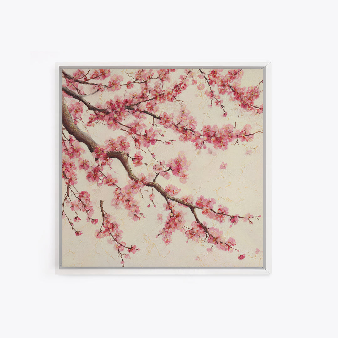 Pink Cherry Blossom Wall Art, Japanese Floral Branch Print, Botanical Spring Decor, Feminine Bedroom Canvas Gift For Her