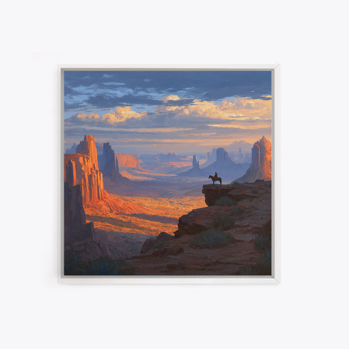Monument Valley Cowboy Panorama Wall Art, Western Desert Landscape Canvas Print, Large Rustic Living Room Decor