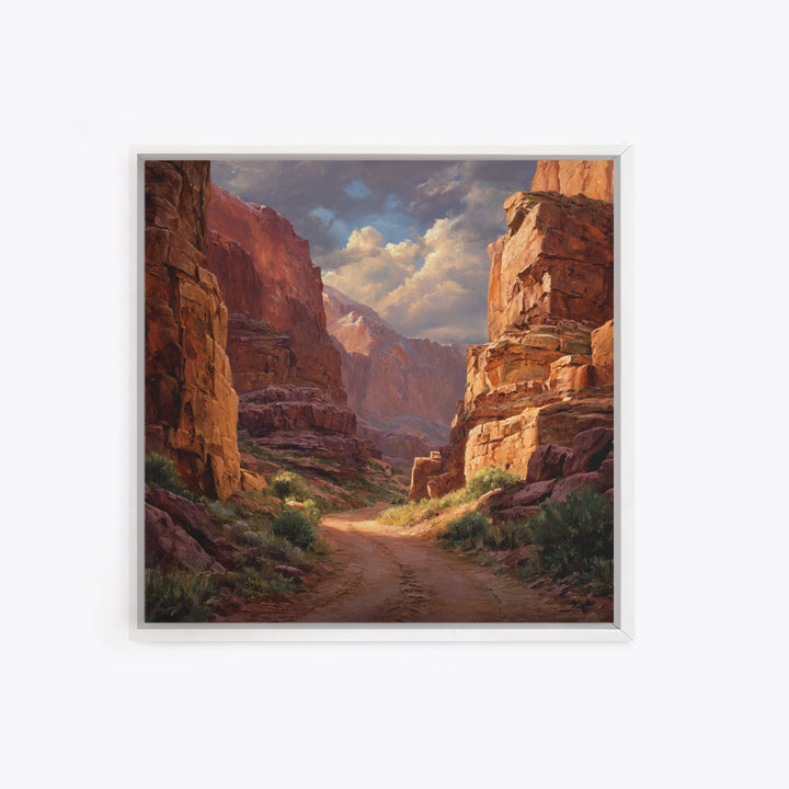 Sunlit Desert Canyon Landscape Wall Art, Rustic Western Canvas Print, Southwest Country Home Decor, Nature Wall Art
