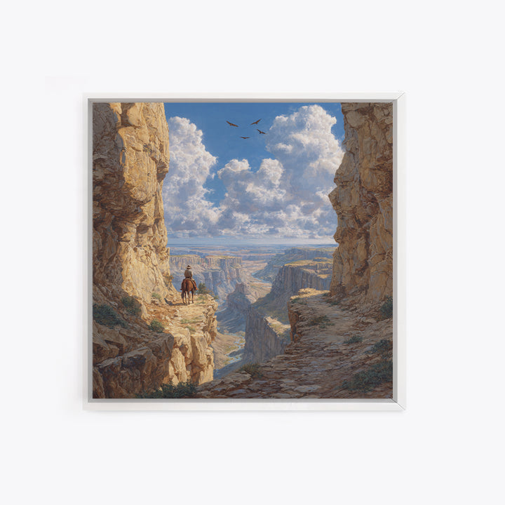 Cowboy Canyon Landscape Wall Art Print, Western Desert Painting Canvas Print, Rustic Home Decor For Modern Living Room