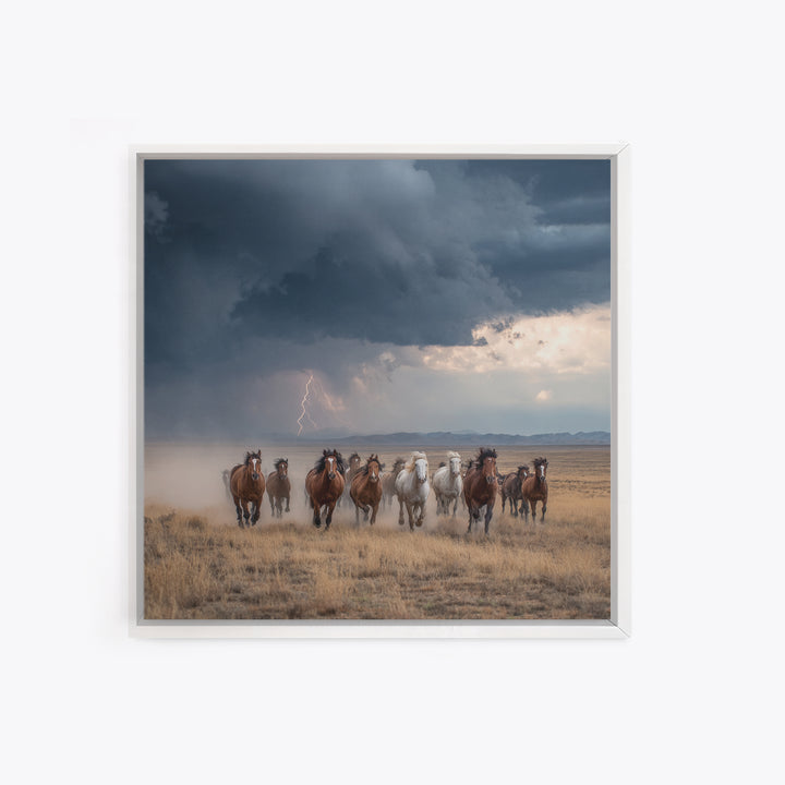Galloping Horses In Desert Storm Wall Art, Western Photography Print, Rustic Ranch Decor, Dramatic Modern Canvas Print