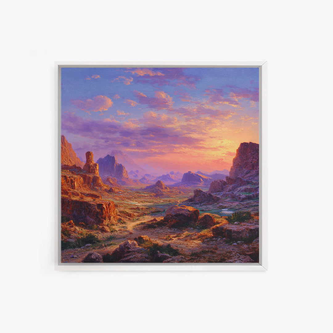 Sunset Desert Canyon Landscape Wall Art Colorful Western Painting Large Canvas Print Rustic Home Decor Living Room Wall Art