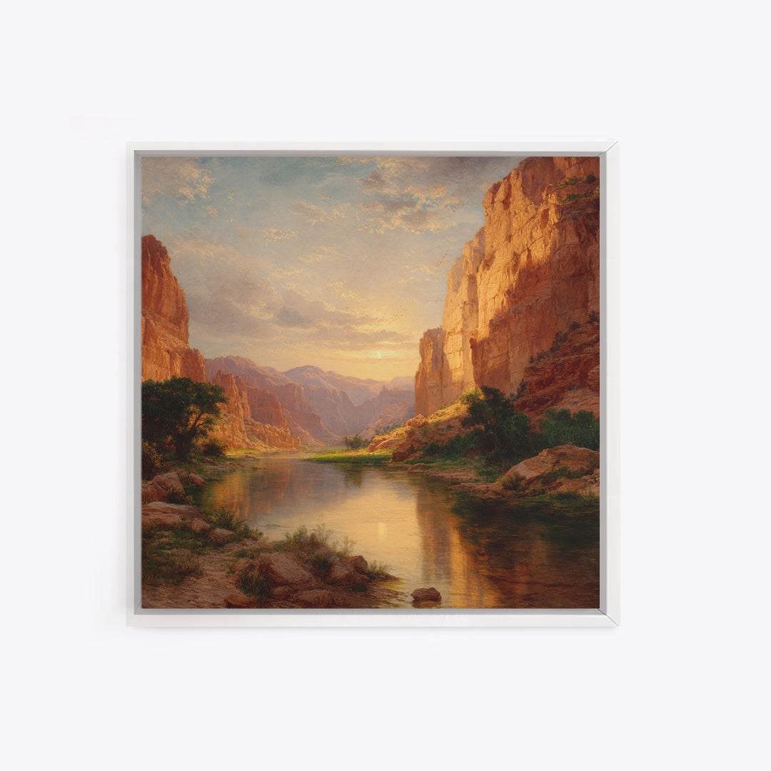 Golden Canyon River At Sunset Landscape Wall Art, Southwest Nature Home Decor, Large Scenic Canvas Print For Living Room