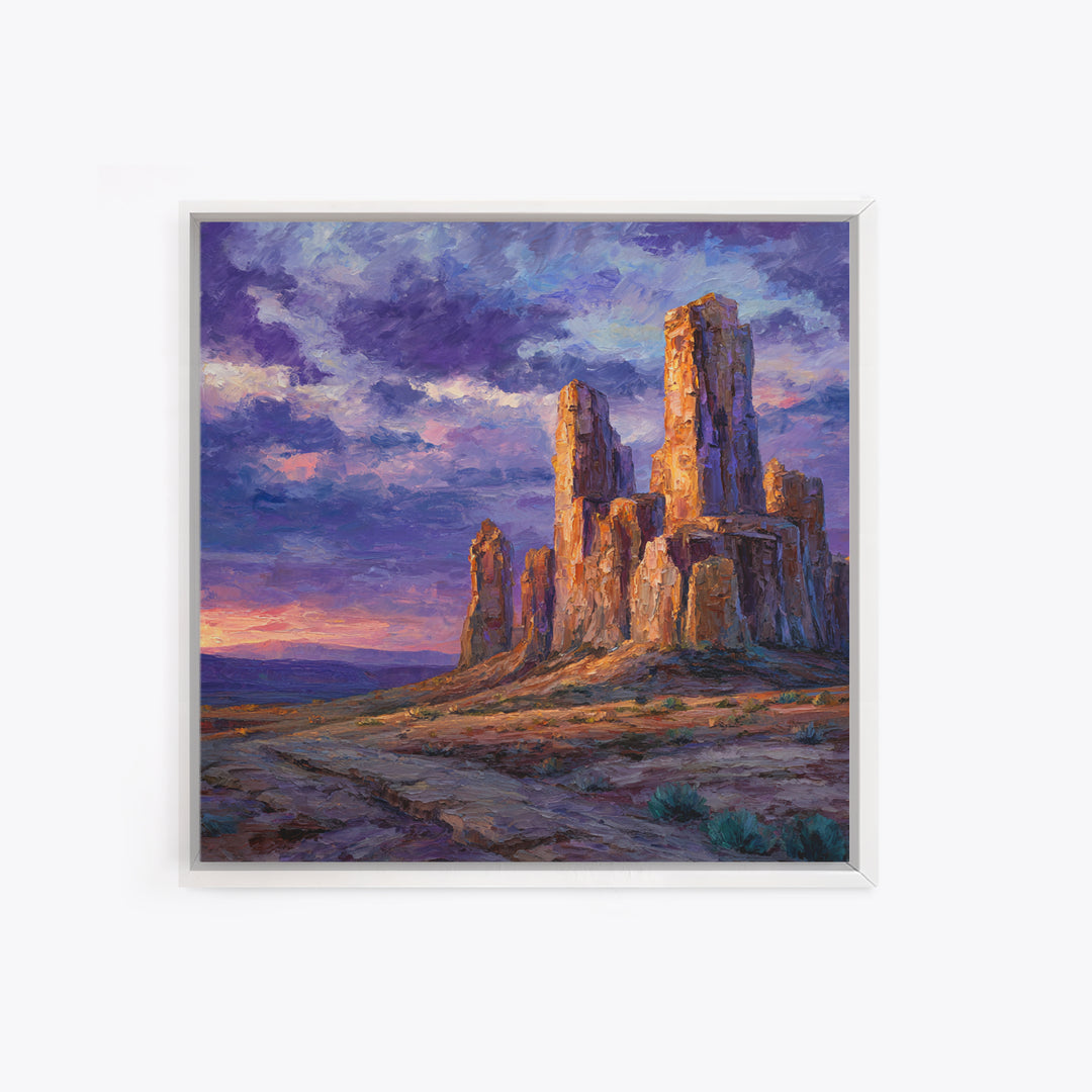 Desert Buttes At Sunset Wall Art, Southwestern Landscape Painting, Colorful Rustic Country Decor, Large Western Canvas Print