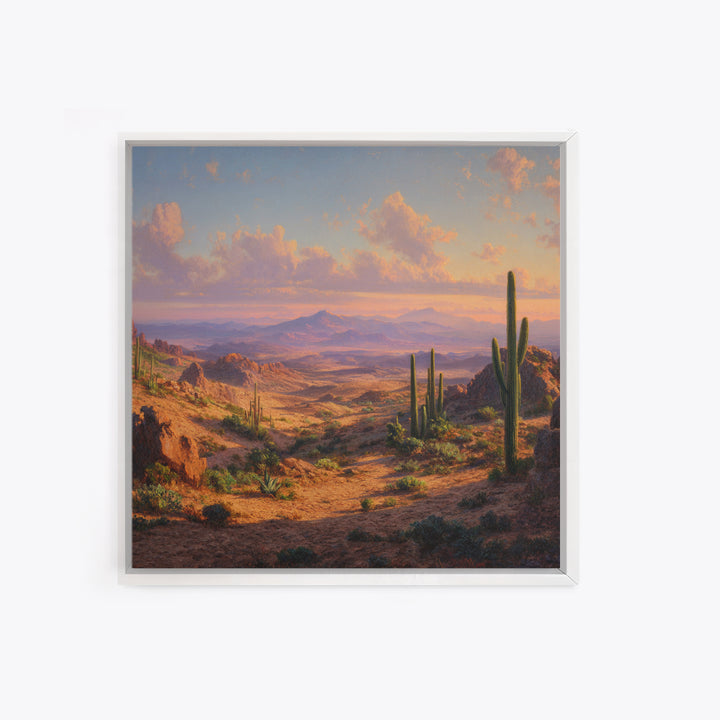 Desert Cactus Panorama Landscape Wall Art, Southwestern Sunset Print, Modern Desert Decor For Living Room Wall Art