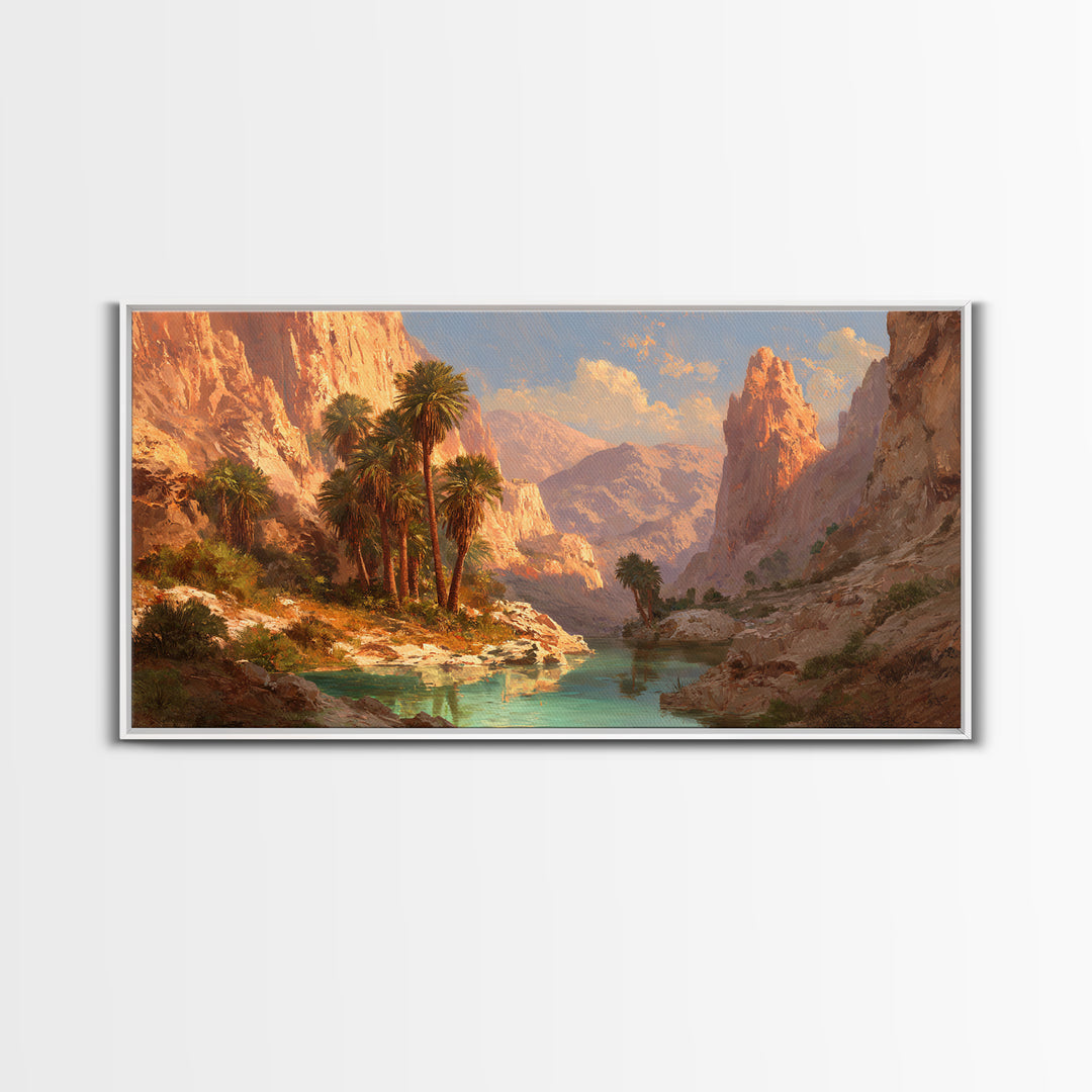 Sunset Mountain Desert Landscape With Palm Trees Oil Painting Canvas Print Large Wall Art For Living Room Modern Home Decor