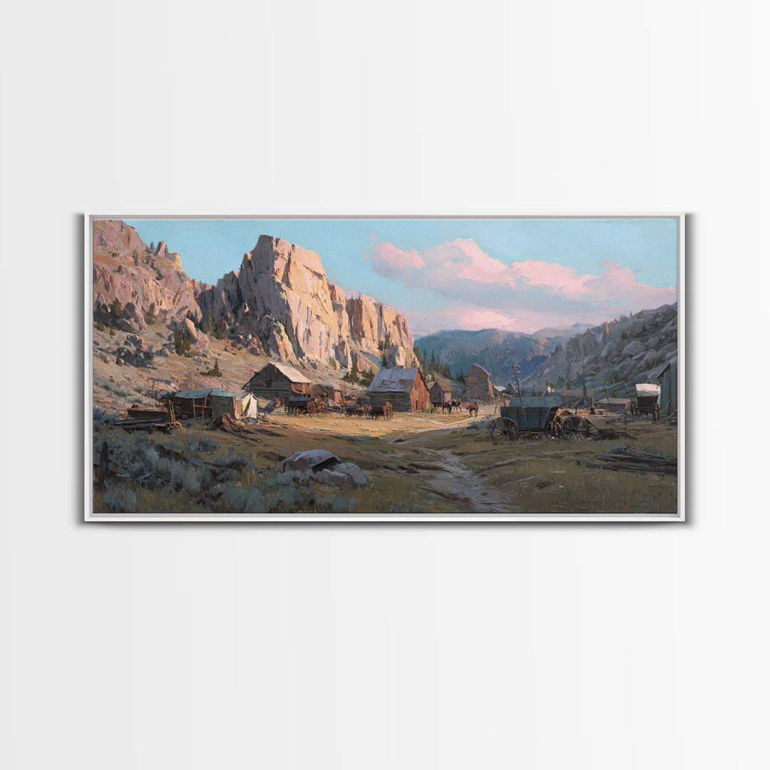 Rustic Mountain Valley Landscape With Flowering Meadow And Farmhouse Wall Art