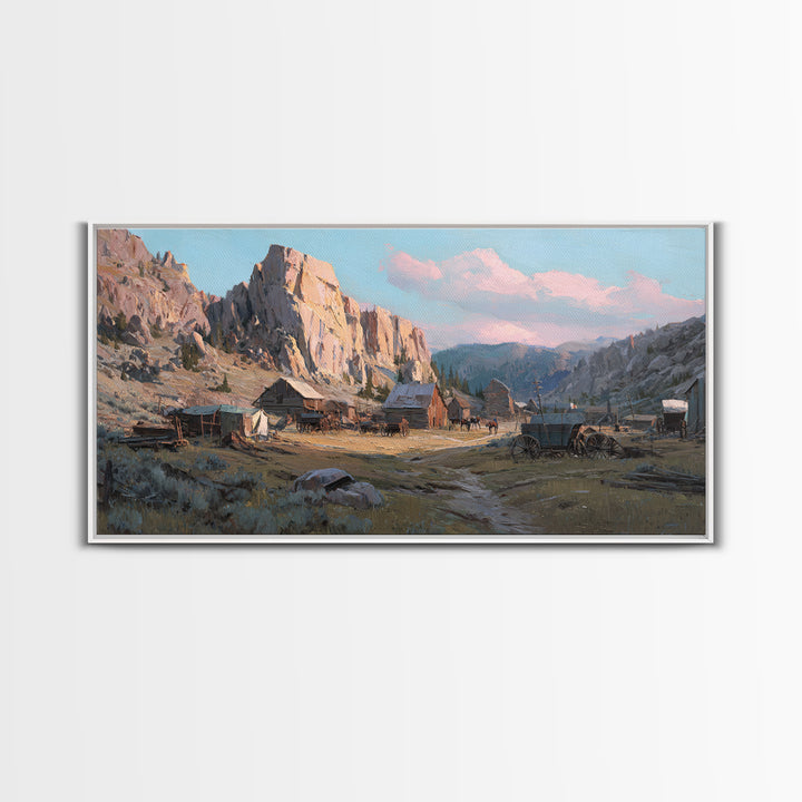 Rustic Mountain Valley Landscape With Flowering Meadow And Farmhouse Wall Art