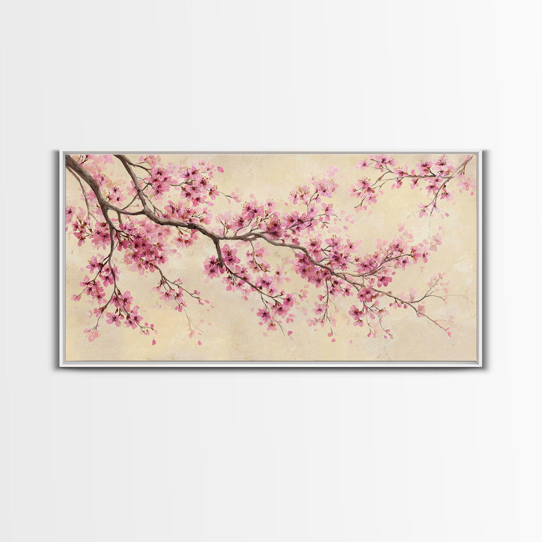 Pink Cherry Blossom Wall Art, Delicate Spring Branch Botanical Print, Japandi Bedroom Decor, Feminine Home Decor Gift For Her