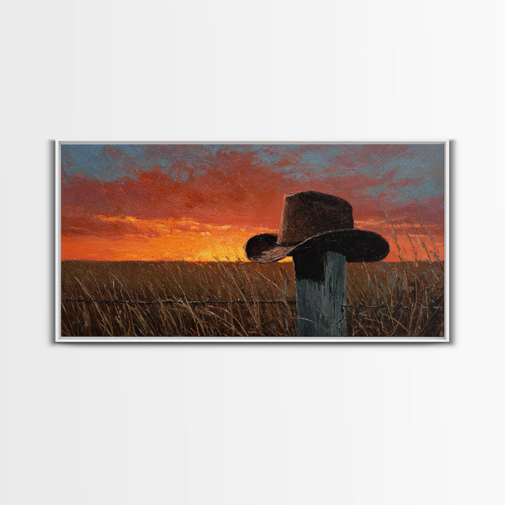 Rustic Country Sunset Landscape Painting Wall Art, Farmhouse Home Decor, Western Style Original Oil Painting On Canvas Print