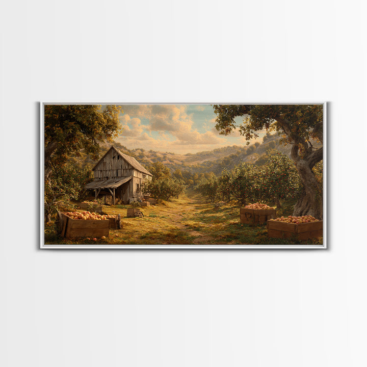 Classic Autumn Orchard Landscape With Barn And Horses Wall Art Canvas Print For Rustic Farmhouse Decor Living Room
