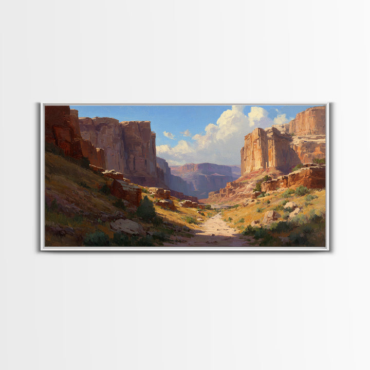 Expansive Canyon Landscape Wall Art Featuring Rocky Terrain And Vast Horizon Framed Canvas Print For Rustic Home Or Office Decor