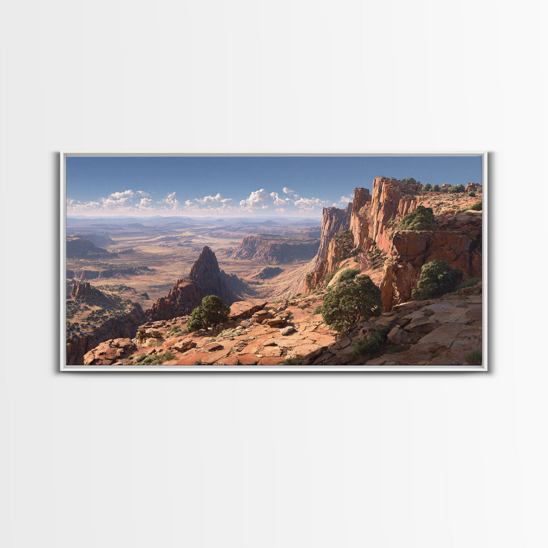 Stunning Desert Canyon Landscape Wall Art With Rocky Cliffs And Expansive View Framed Canvas Print For Home Decor