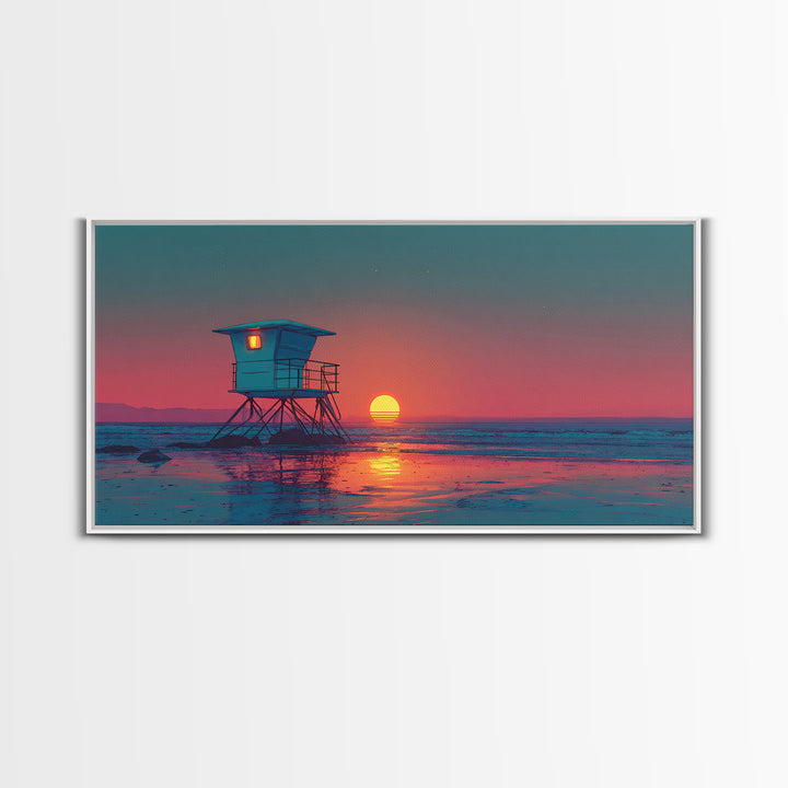 Serene Cool Blue Tropical Ocean With Calm Waters And Palm Trees Framed Canvas Print Coastal Wall Art Perfect For Living Room And Bedroom