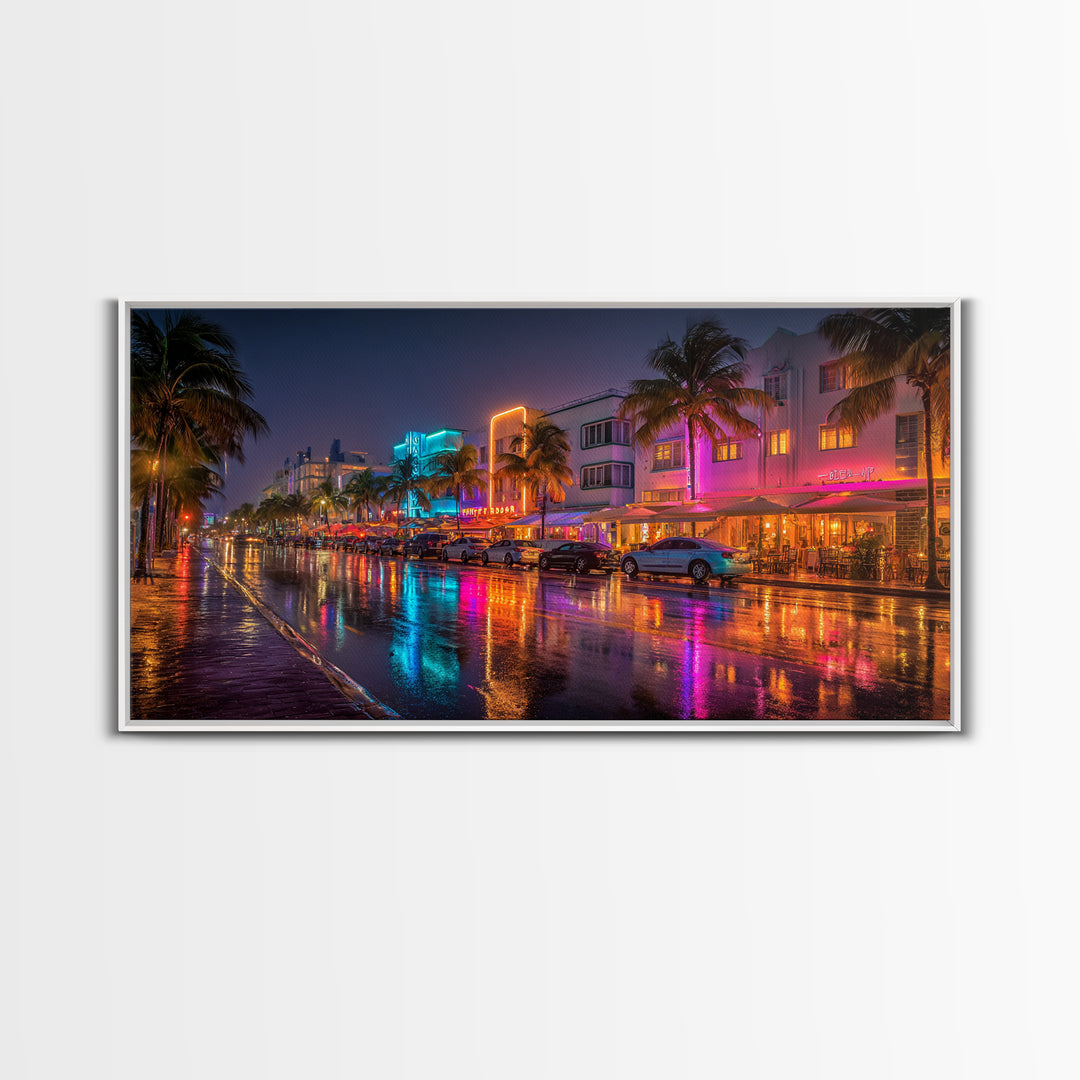 Neon City Night Street Scene Vibrant Urban Wall Art Canvas Print Modern Home Decor Living Room Art