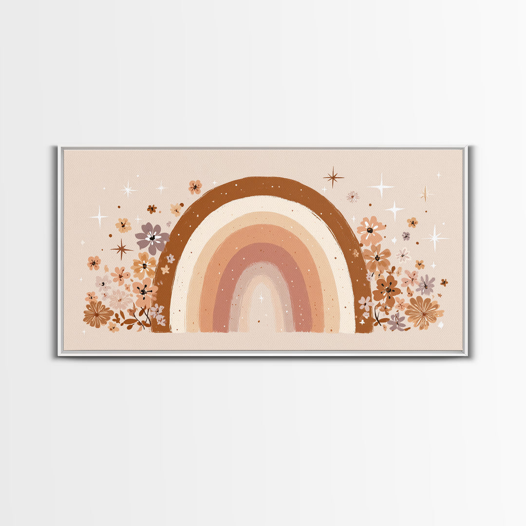 Floral Neutral Rainbow Wall Art, Boho Nursery Decor, Girls Room Decor, Whimsical Wall Art, Baby Girl Nursery, Canvas Print