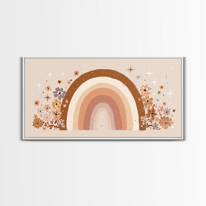 Floral Neutral Rainbow Wall Art, Boho Nursery Decor, Girls Room Decor, Whimsical Wall Art, Baby Girl Nursery, Canvas Print