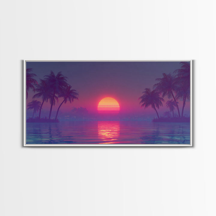 Vibrant Neon Cityscape At Night With Reflective Streets Urban Wall Art Canvas Print For Modern Living Room And Office Decor