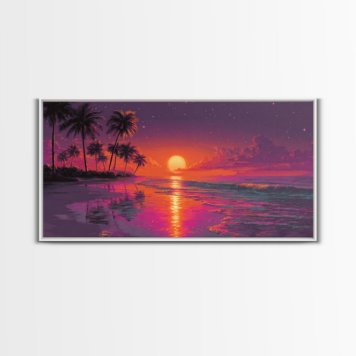 Vibrant Abstract Landscape With Neon Sunset And Mountains Canvas Print Modern Wall Art Contemporary Decor Living Room Art