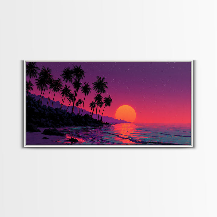 Vivid Tropical Sunset Over Ocean With Palm Trees Silhouette Canvas Print Large Wall Art For Living Room Decor And Coastal Home