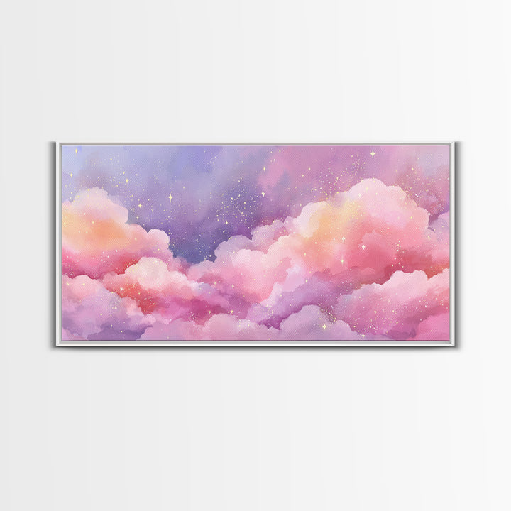 Pink Purple Cloudscape Wall Art, Pastel Celestial Decor, Dreamy Bedroom Wall Art, Nursery Wall Art, Whimsical Canvas Print