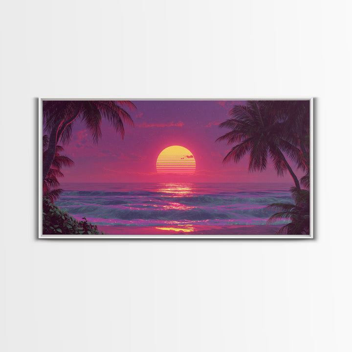 Tropical Beach Sunset With Palm Trees Vibrant Coastal Wall Art Canvas Print For Home Decor And Tropical Beach House