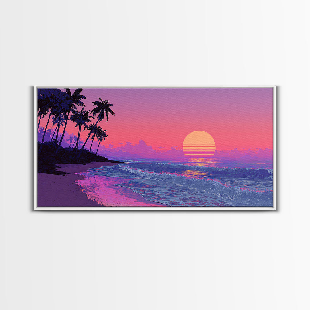 Bright Sunset Seaside Beach Landscape Digital Painting Large Wall Art For Living Room Decor Canvas Print