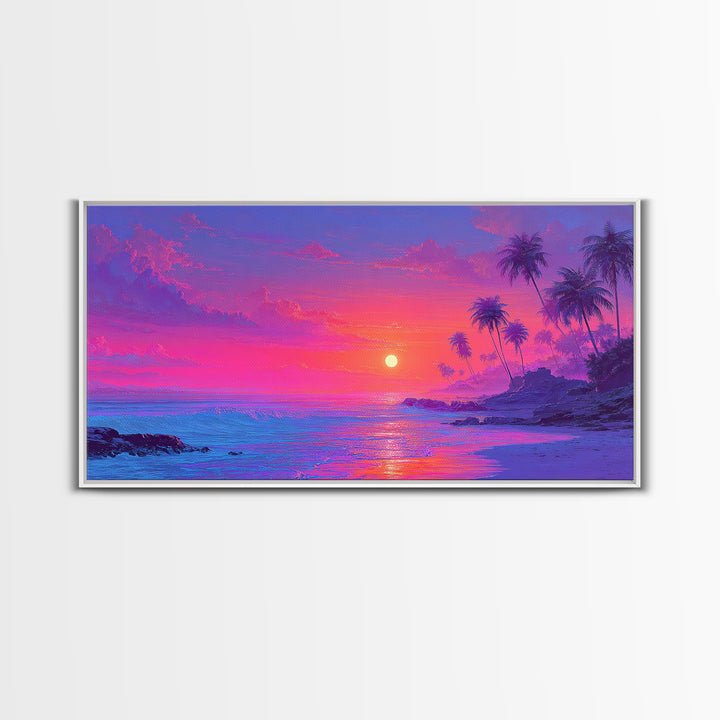 Tropical Sunset Beach With Palm Trees And Calm Ocean Waves Canvas Print Large Wall Art For Bedroom Coastal Home Decor Prints