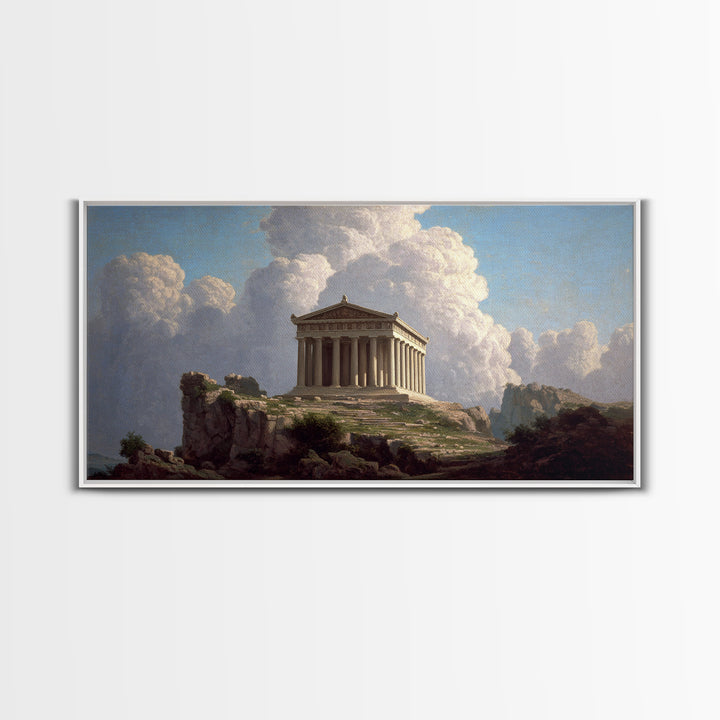 Ancient Greek Temple Landscape Wall Art, Classical Architecture Canvas Print, European Fine Art, Office Decor Gift For Him