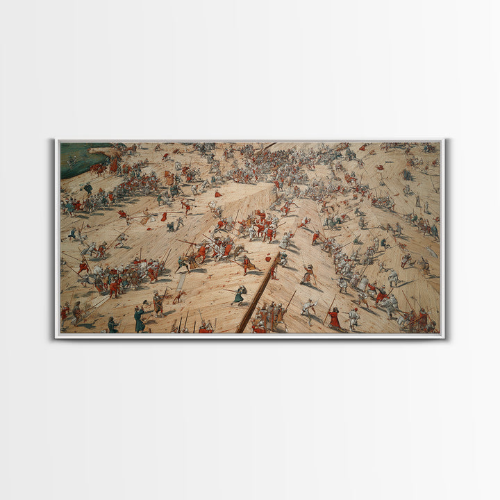 Medieval Battlefield Panorama Wall Art, Historic Army Battle Print, Detailed War Map Decor, Large Office Canvas Artwork, Gift For Him
