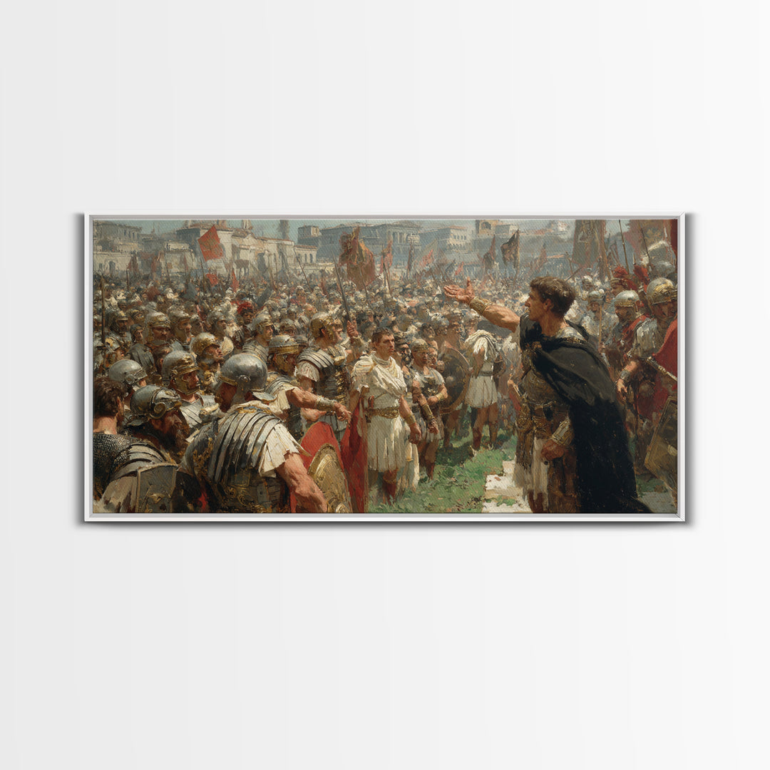Roman General Addressing Army Framed Canvas Print, Ancient Rome Wall Art, Historical Living Room Decor, Statement Gift For Him