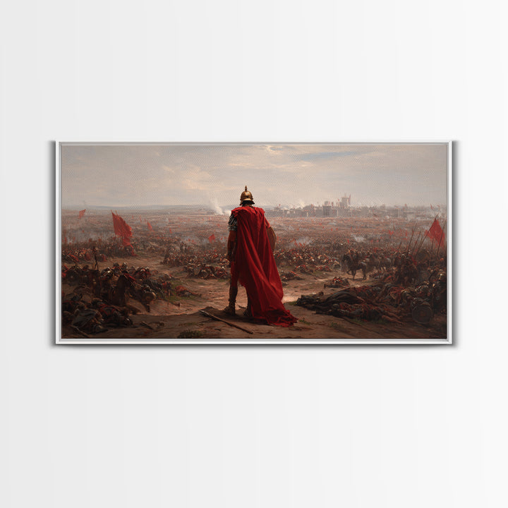 Roman General Over Epic Battlefield Framed Canvas Print, Ancient War Landscape Wall Art, Historical Decor For Living Room