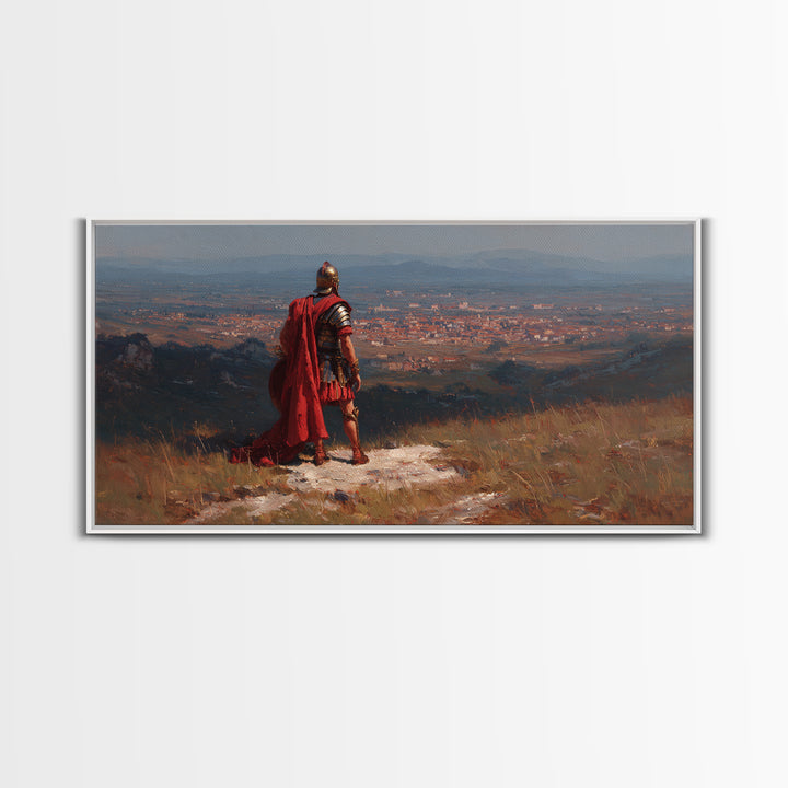 Roman General Over Ancient City Wall Art Historical Landscape Canvas Print, Legionary Warrior Decor For Office And Study