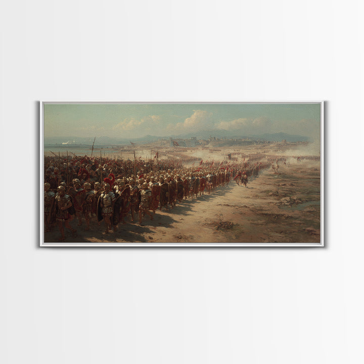 Ancient Legion Marching To Coastal City Wall Art, Historical Battle Framed Canvas Print For Office Decor And Living Room