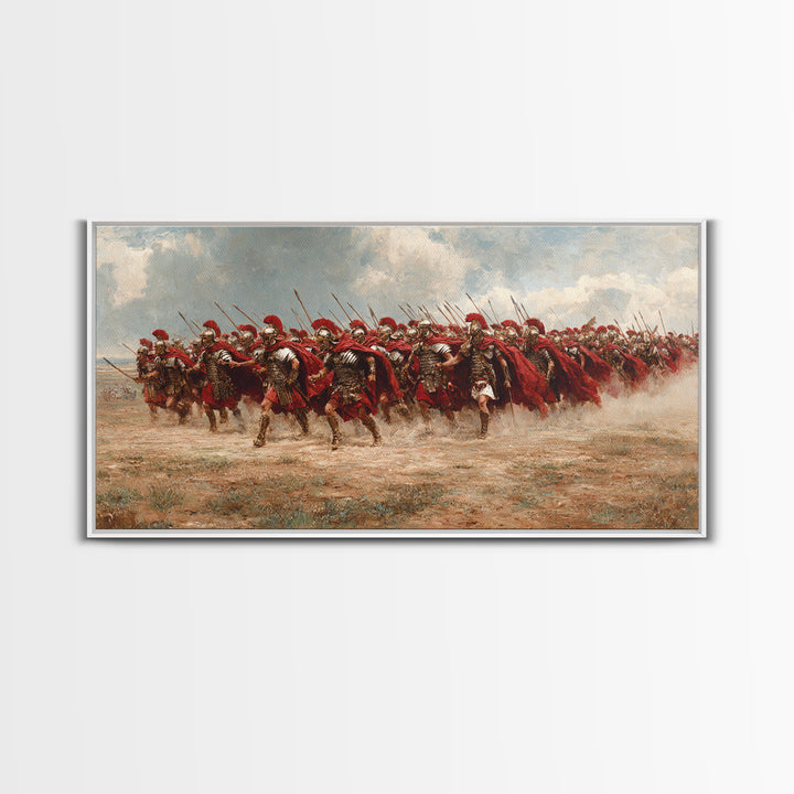 Roman Cavalry Charge Across Dusty Field Canvas Print, Historical Art, Horse Wall Art, Western Decor, Large Wall Art, Living Room Decor
