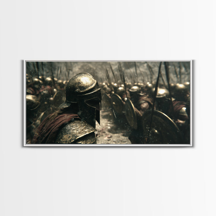 Epic Realistic Ancient Spartan Warrior Battle Scene Oil Painting Canvas Print Large Wall Art For Man Cave And Masculine Home Decor